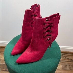 Aldo Red Suede Pointed Lace-Up Stiletto Ankle Boots